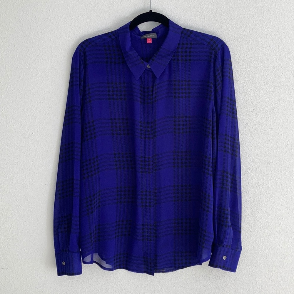 Purple Vince Camuto Sheer Plaid Button-Down Blouse